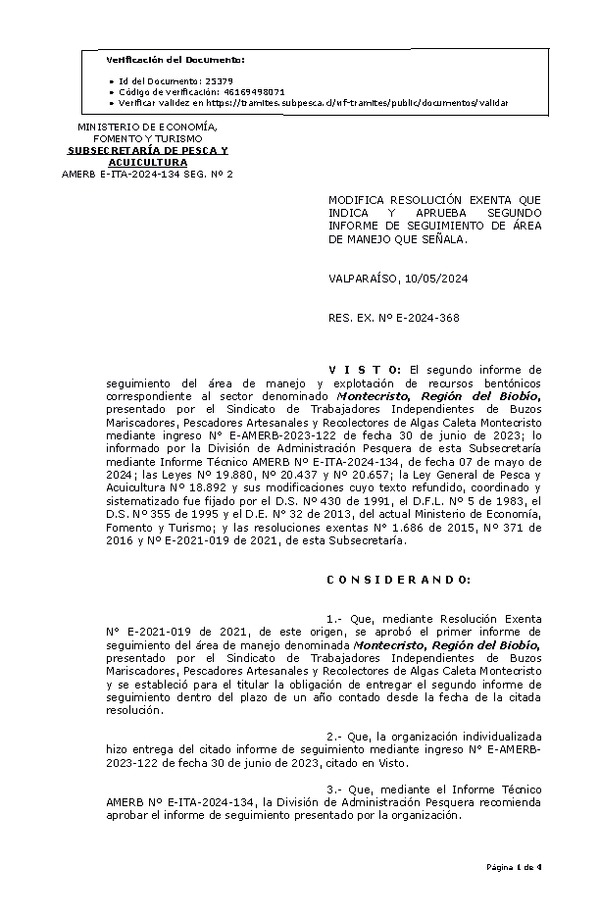 RES. EX. Nº E-2024-368 Modifica resolución que indica, aprueba 2° Seguimiento. (Publicado en Página Web 13-05-2024)