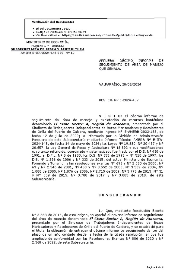 RES. EX. Nº E-2024-407 Aprueba décimo informe de seguimiento. (Publicado en Página Web 22-05-2024)