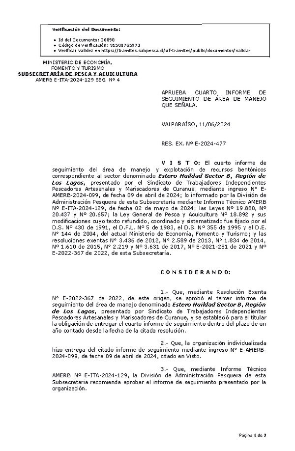 RESOL. EXENTA Nº E-2024-477 Aprueba 4° seguimiento. (Publicado en Página Web 12-06-2024)