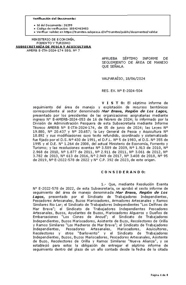 RES. EX. Nº E-2024-504 Aprueba séptimo informe de seguimiento. (Publicado en Página Web 19-06-2024)