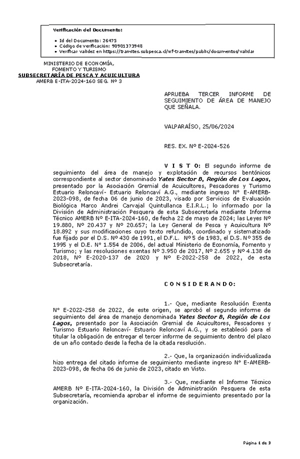 RES. EX. Nº E-2024-526 Aprueba tercer informe de seguimiento. (Publicado en Página Web 25-06-2024)