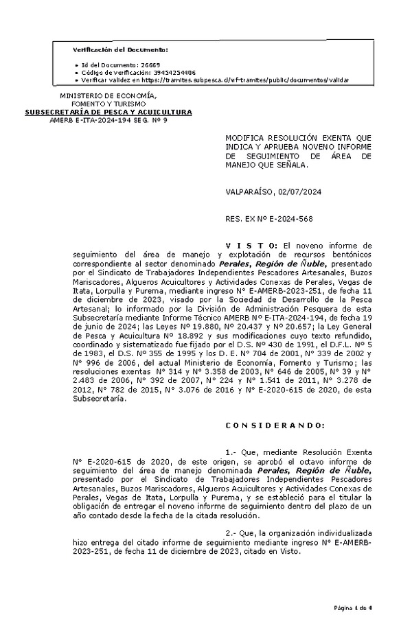 RESOL. EXENTA N° E-2024-568 Modifica resolución que indica, Aprueba noveno informe de seguimiento. (Publicado en Página Web 03-07-2024)