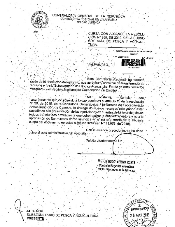 Res. Ex N°855-2019, aprueba convenio de transferencia de recursos entre la Subsecretaría de Pesca / Fondo de Administración Pesquero y el Servicio Nacional de Capacitación y Empleo SENCE. (Publicado en Página Web 21-10-2024)