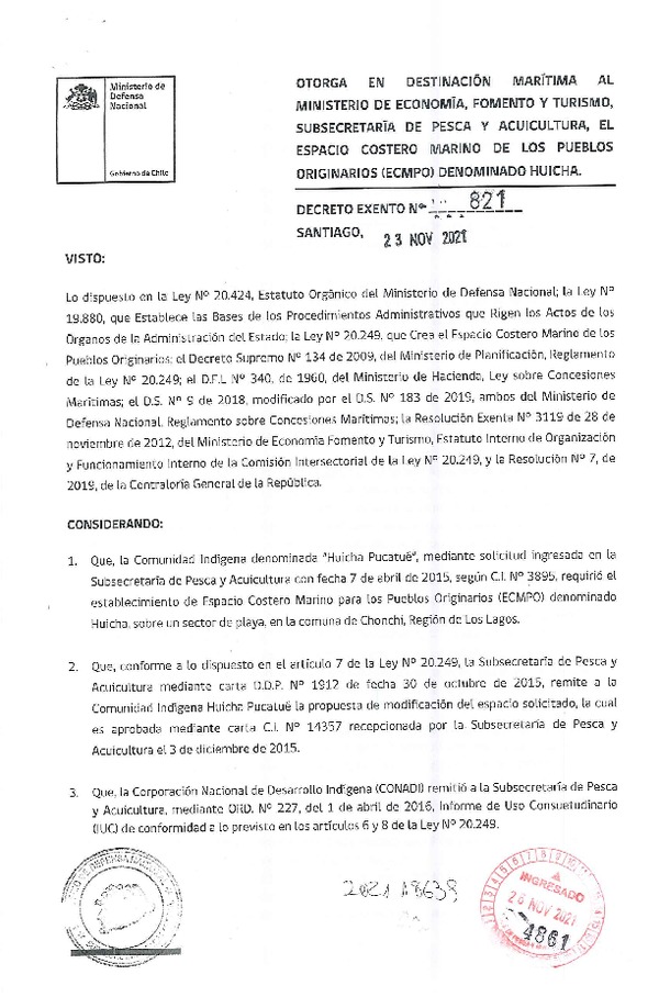 Decreto de regulación marina Huicha