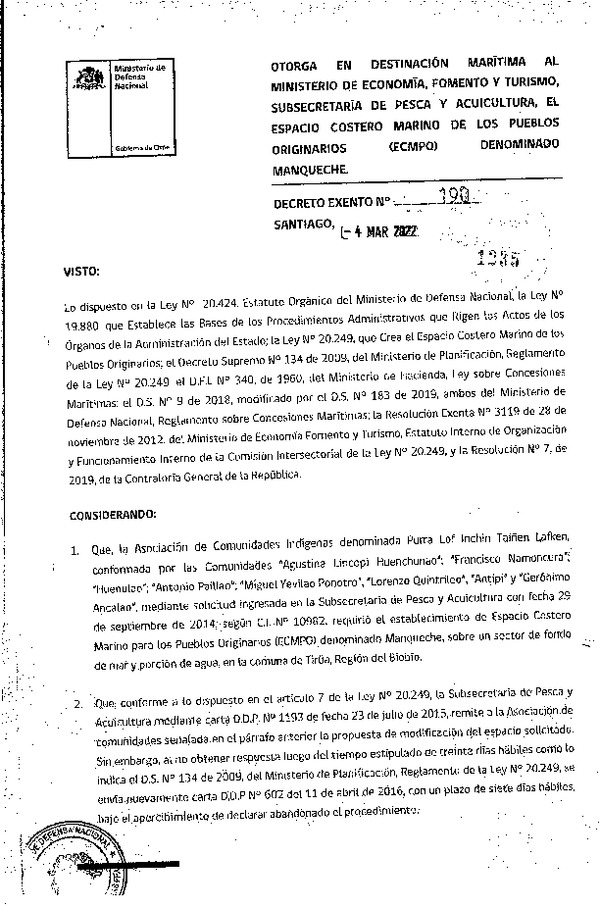 Decreto de regulación marina Manqueche