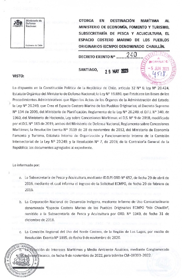 Decreto de regulación marina Chaullín