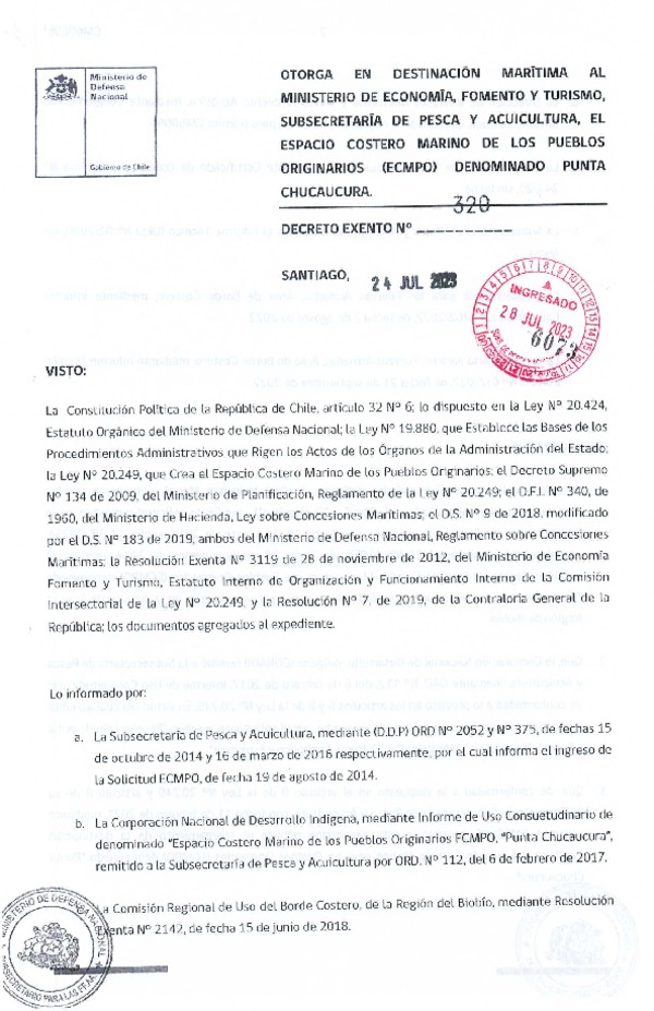 Decreto de regulación marina Punta Chucaucura