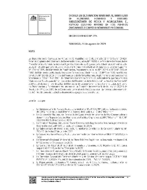 Decreto de regulación marina Pilcomañi