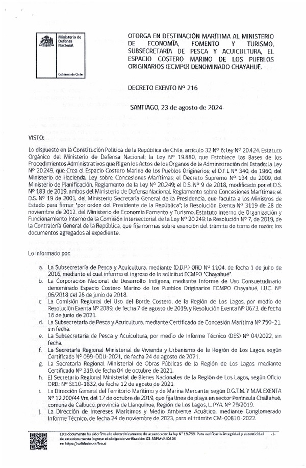 Decreto de regulación marina Chayahué