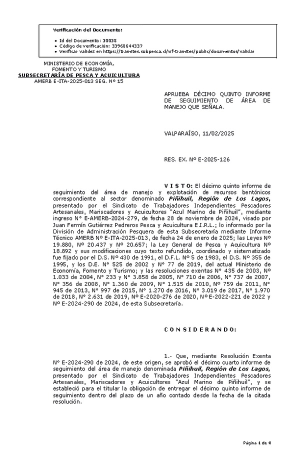 Res. Ex. Nº E-2025-126 Aprueba 15° Seguimiento. (Publicado en Página Web 12-02-2025)
