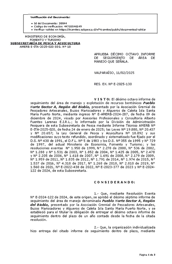 Res. Ex. Nº E-2025-130 Aprueba 18° seguimiento. (Publicado en Página Web 12-02-2025)