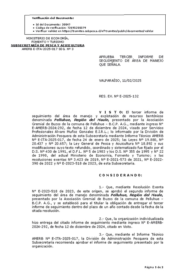 Res. Ex. Nº E-2025-132 Aprueba 3° Seguimiento. (Publicado en Página Web 12-02-2025)