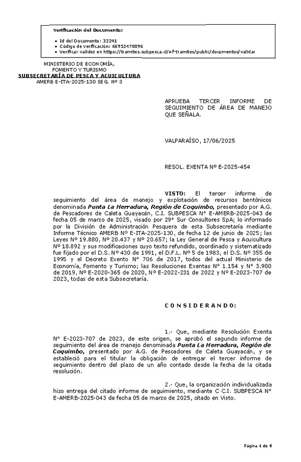 RESOL. EXENTA Nº E-2025-454 Aprueba tercer informe de seguimiento. (Publicado en Página Web 17-06-2025)