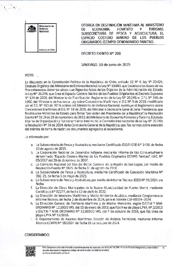 Decreto Ex. Nº 208 - 2025, ECMPO Panitao