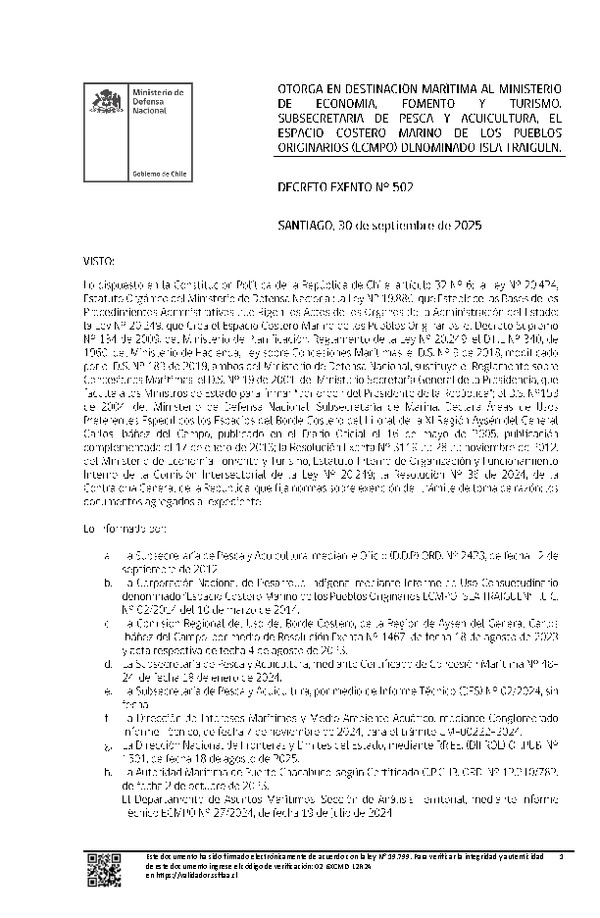 Decreto Ex. Nº 502 - 2025, ECMPO Isla Traiguén