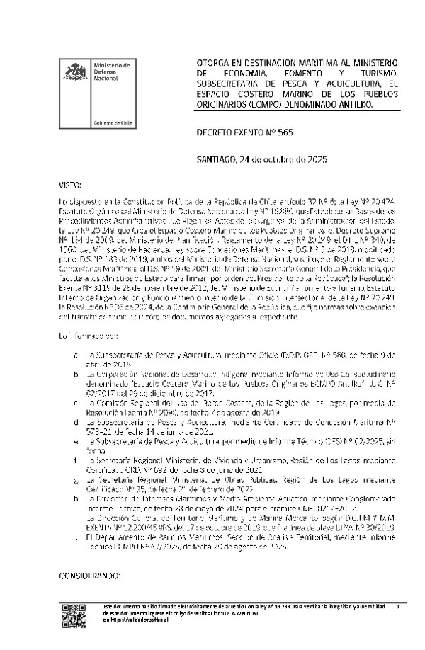 Decreto Ex. Nº 565 - 2025, ECMPO Antilko